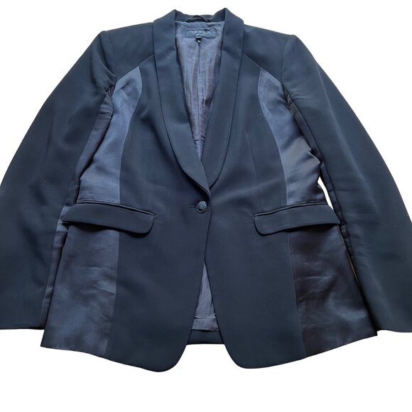 Rag & Bone Womens Size 8 Black Single Breasted Blazer Jacket with Satin Panels